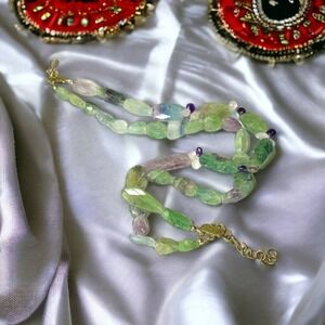 Multi-Gemstone Multi-Strand Green Purple Bohemian Statement Necklace